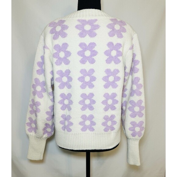 Petal + Pup Remi V-neck Lilac Oversized Flower Floral Retro 70's Sweater S/M - Picture 3 of 10